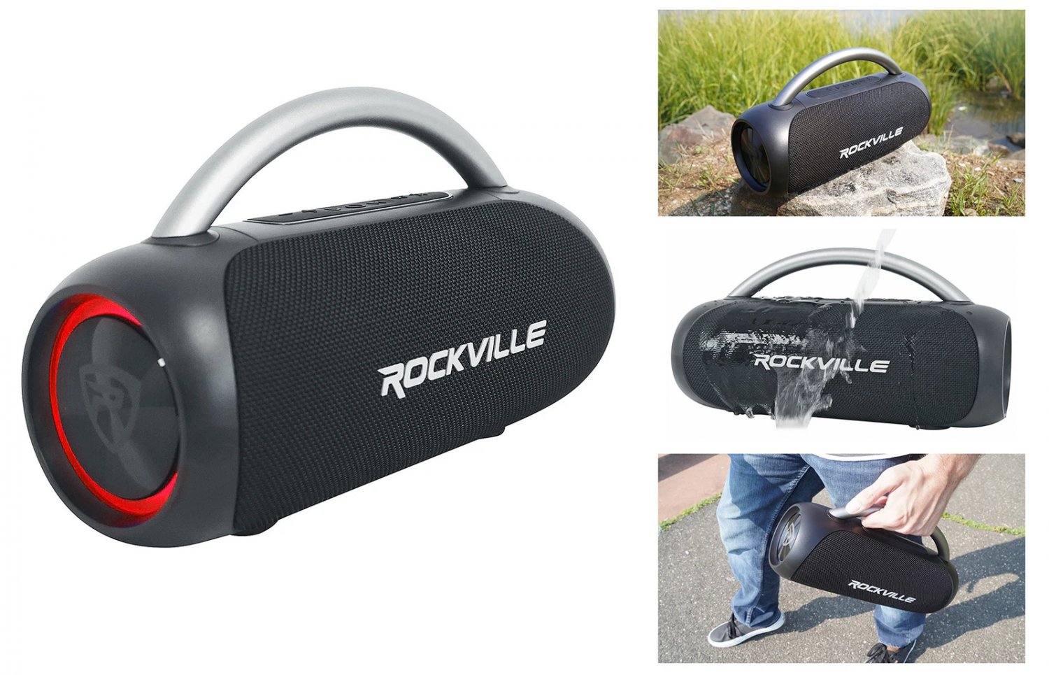 Rockville RPB-D3 Loud Water Resistant Portable Bluetooth Speaker Party Boombox