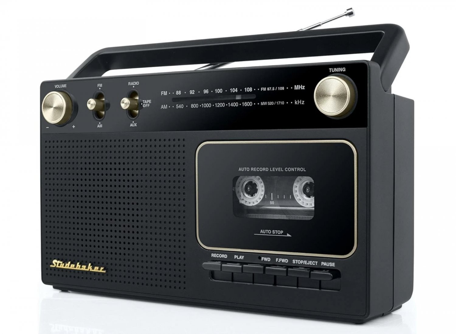 Studebaker SB2129BG Portable Retro AM/FM Radio & Cassette Player/Recorder - Gold