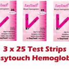3 Boxes ( 75 Strips ) EasyTouch Easy Touch HEMOGLOBIN Test Strips - EXP 2025