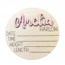 Personalized 3D Newborn Baby Name Announcement with Stats, Custom Baby
