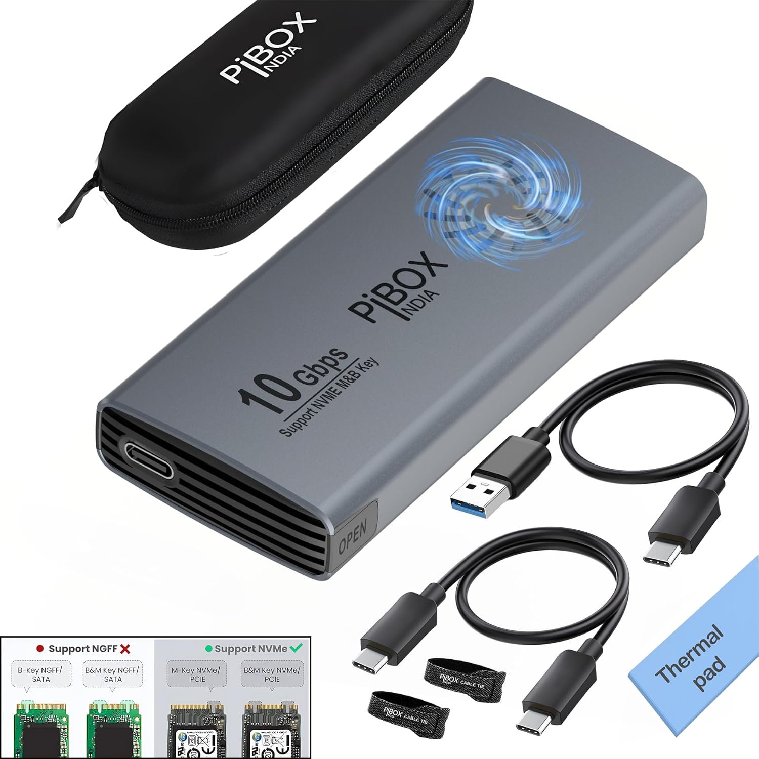 NVME M2 Enclosure with Fan - USB 3.2 10Gbps, Tool-Free M.2 NVMe Case