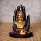 eCraftIndia Black Golden Resin Palm Buddha Statue Tea Light Holder-