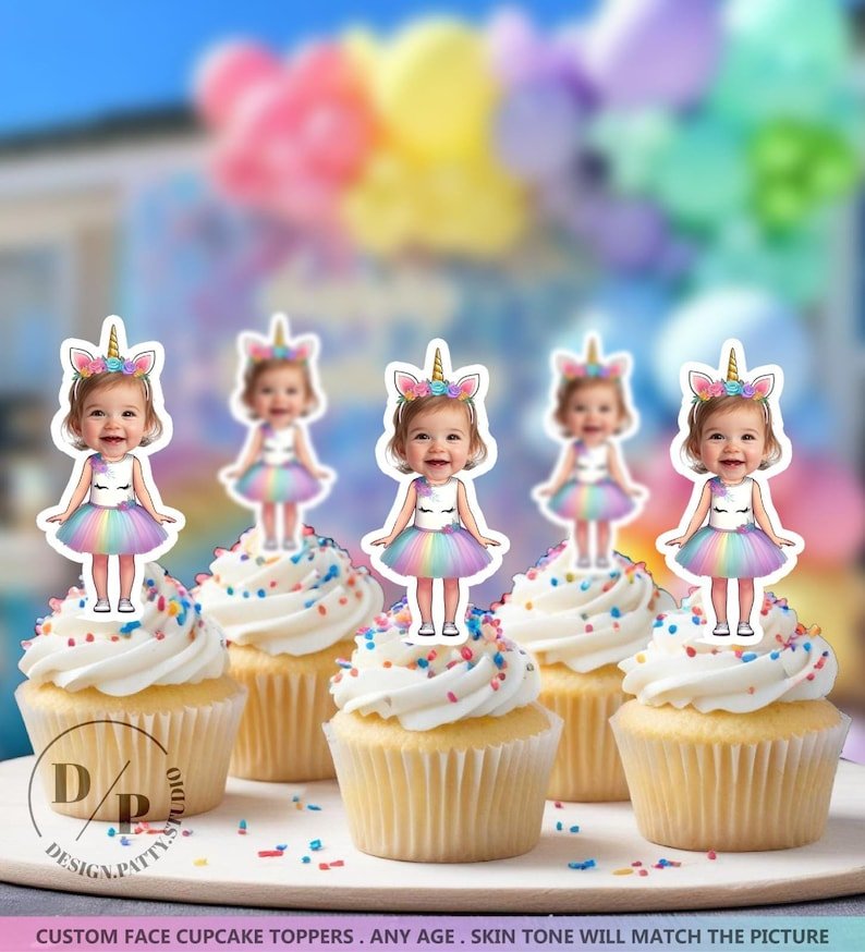 Unicorn Cupcake Toppers - Face cupcake topper -Custom Face- cupcake Topper- Birthday party