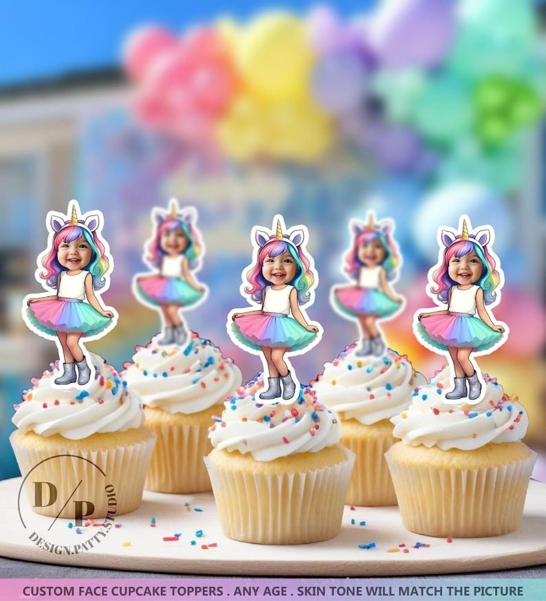 Unicorn Cupcake Toppers - Face cupcake topper -Custom Face- cupcake Topper- Birthday party