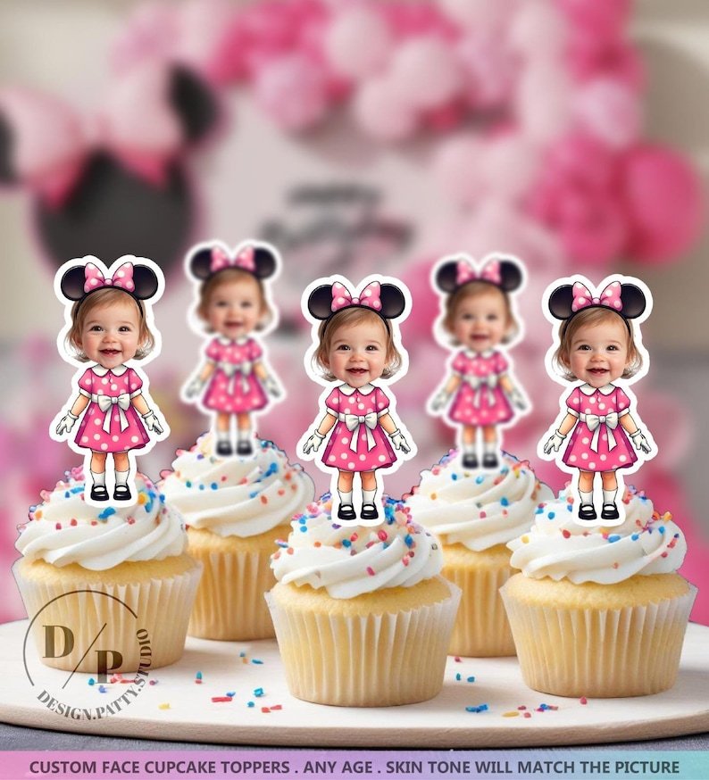 Minnie Mouse Cupcake Toppers - Face cupcake topper -Custom Face- cupcake Topper- Birthday party