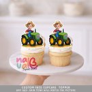 Farm Tractor Cupcake Toppers – Custom Face Driving Green Tractor – Digital File