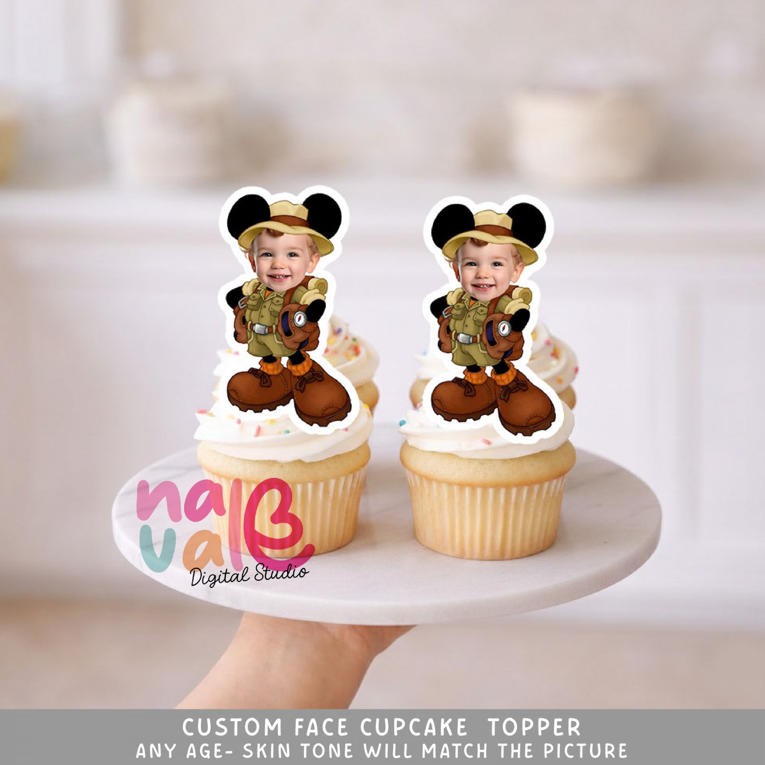 Mickey Mouse Safari Custom Face Cupcake Toppers &acirc;�� Digital File