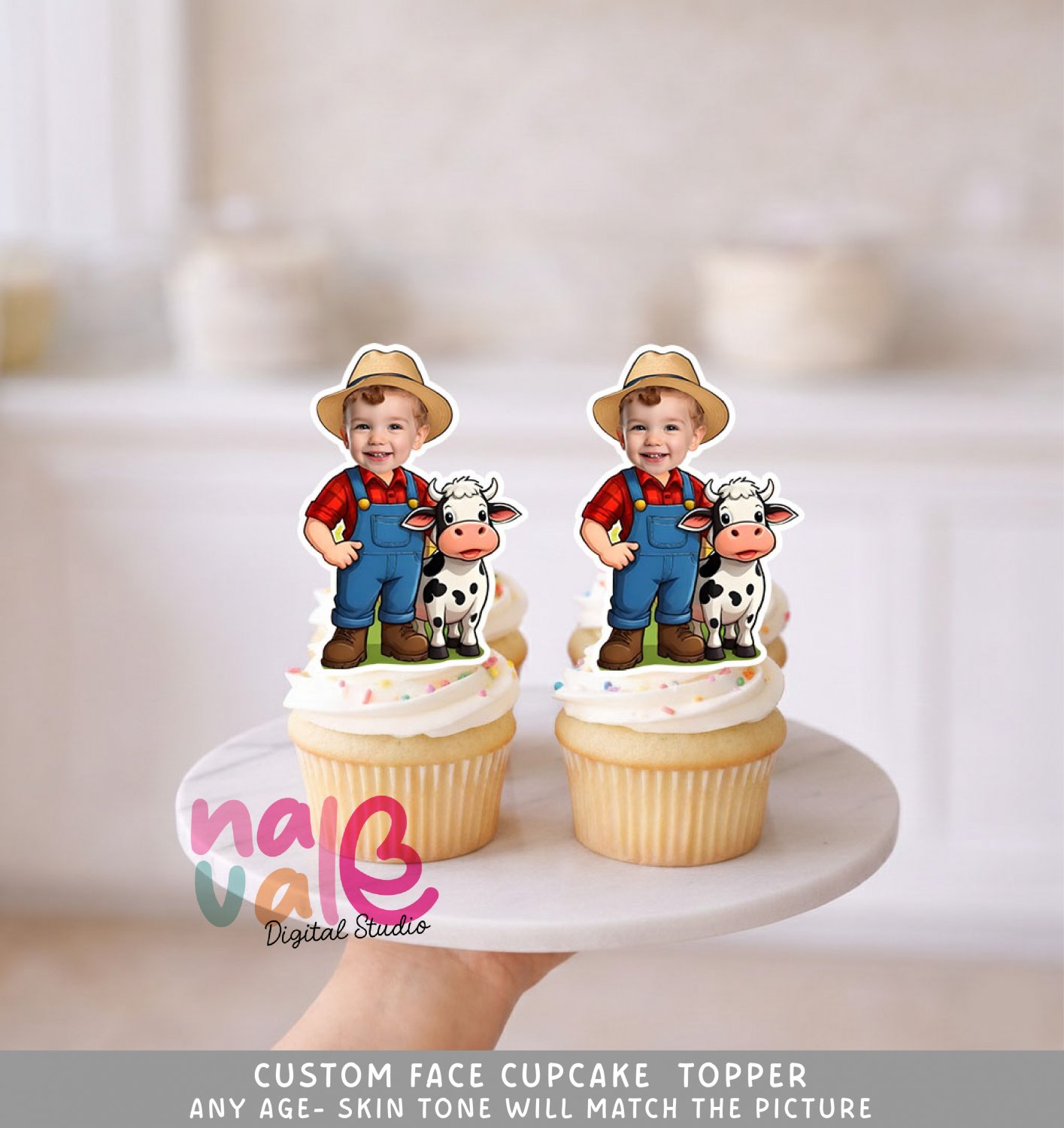 Barnyard Cow Custom Face Cupcake Toppers &acirc;�� Digital File