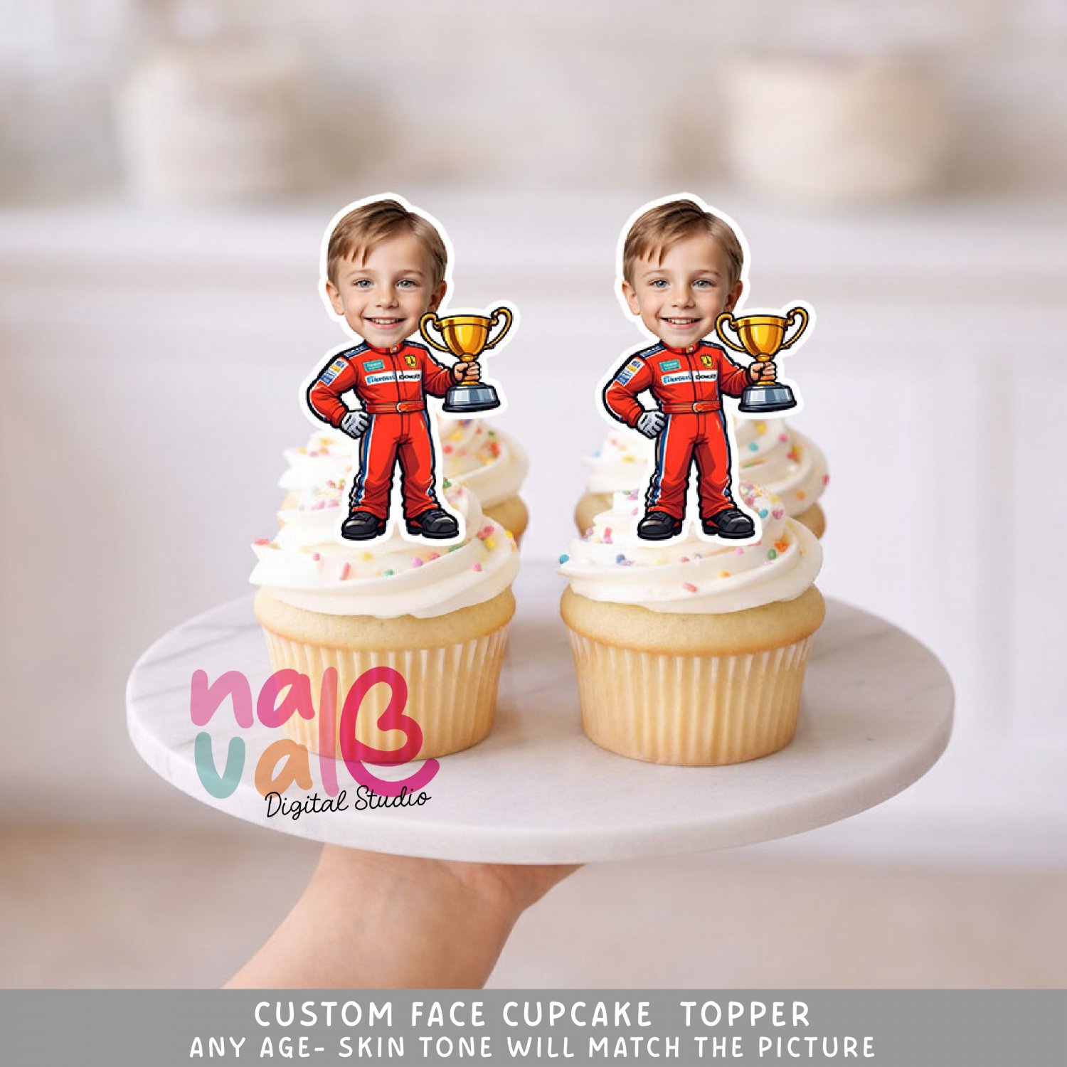 F1 Racer Custom Face Cupcake Toppers &acirc;�� Digital File