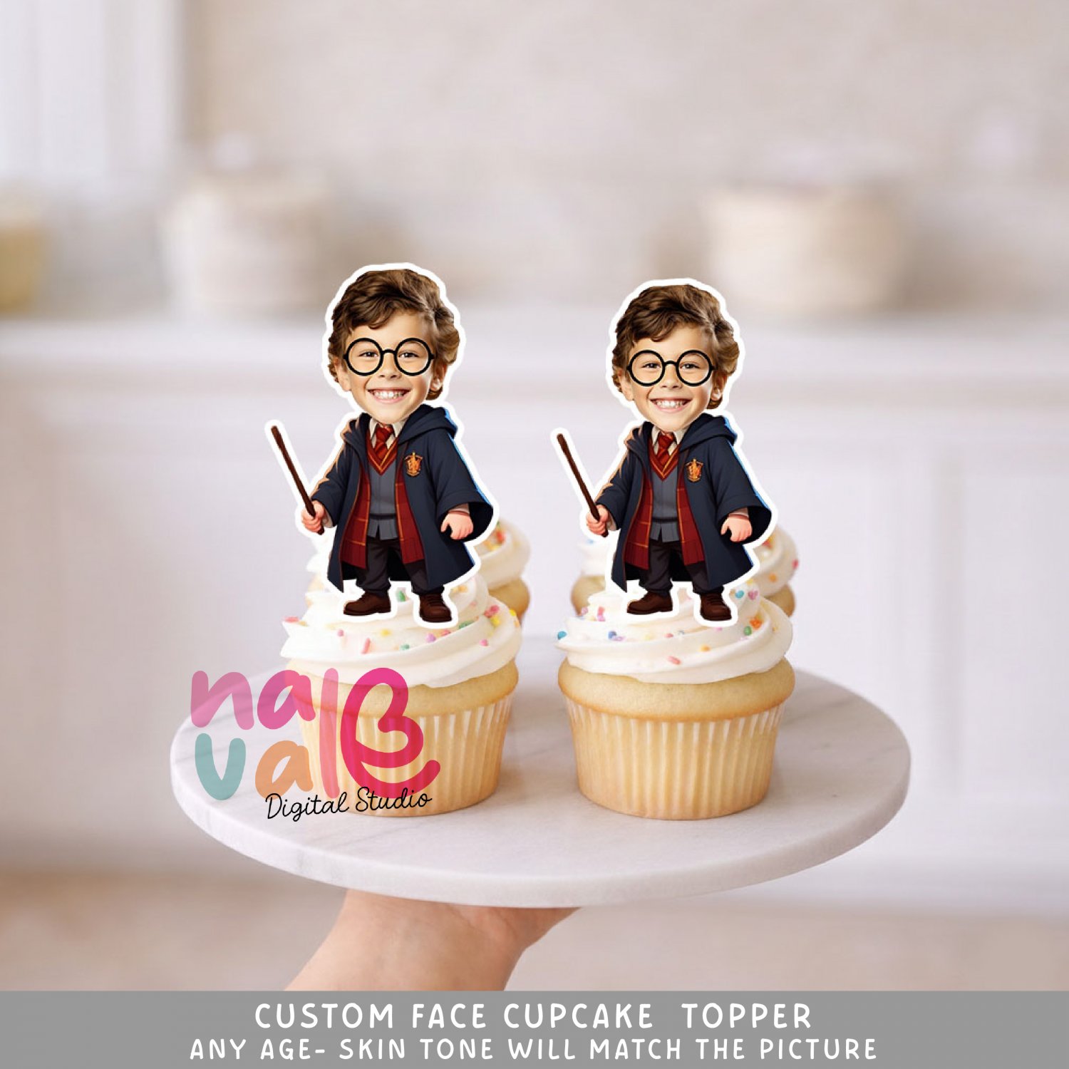 Harry Potter Custom Face Cupcake Toppers &acirc;�� Photo Birthday Wizard Academy Digital File