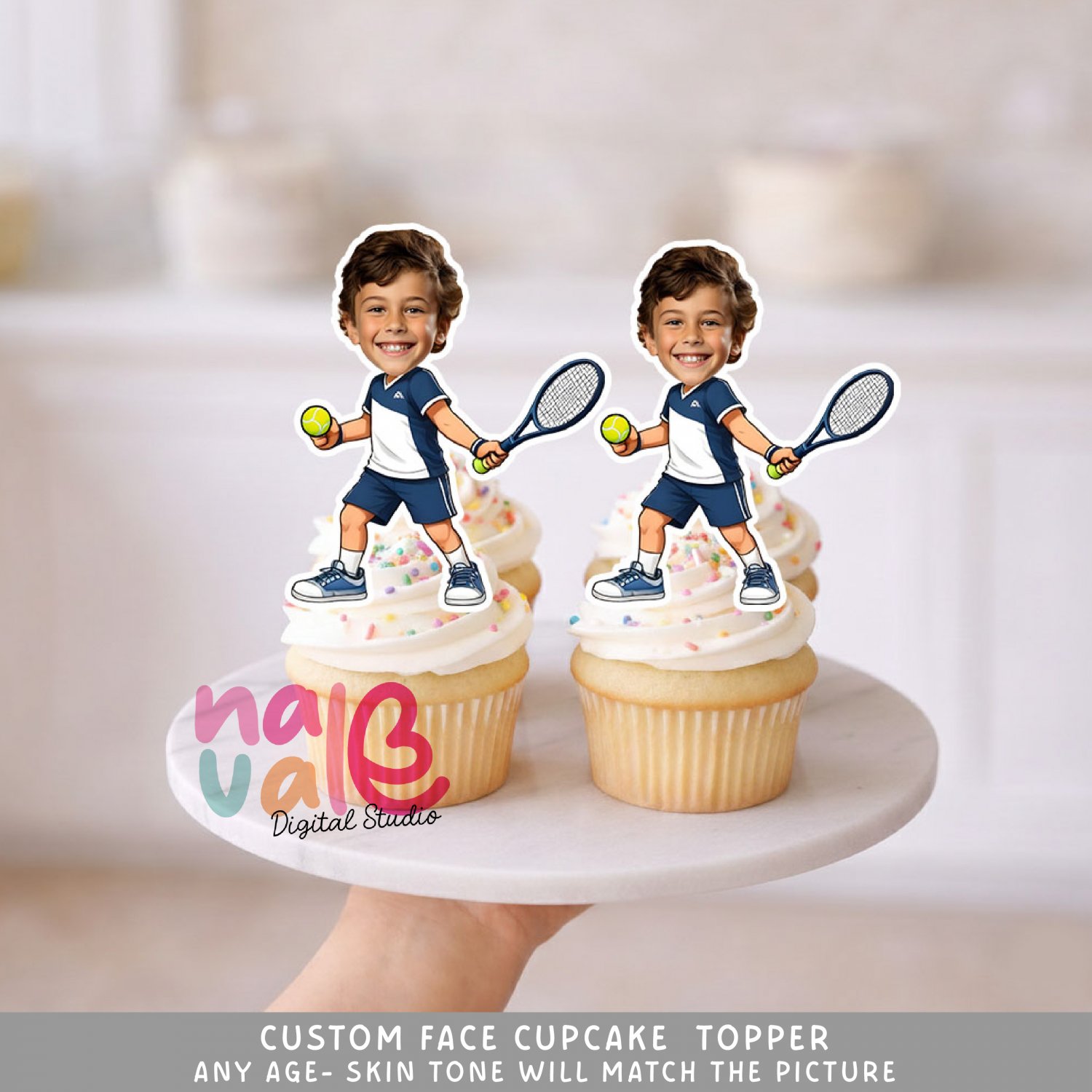 Grand Slam Tennis Custom Face Cupcake Toppers &acirc;�� Photo Little Ace Sports Theme Digital File