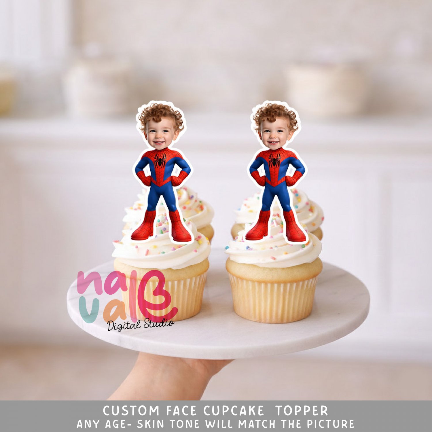Spider Hero Custom Face Cupcake Toppers &acirc;�� Birthday Photo Spider Web Theme Digital File