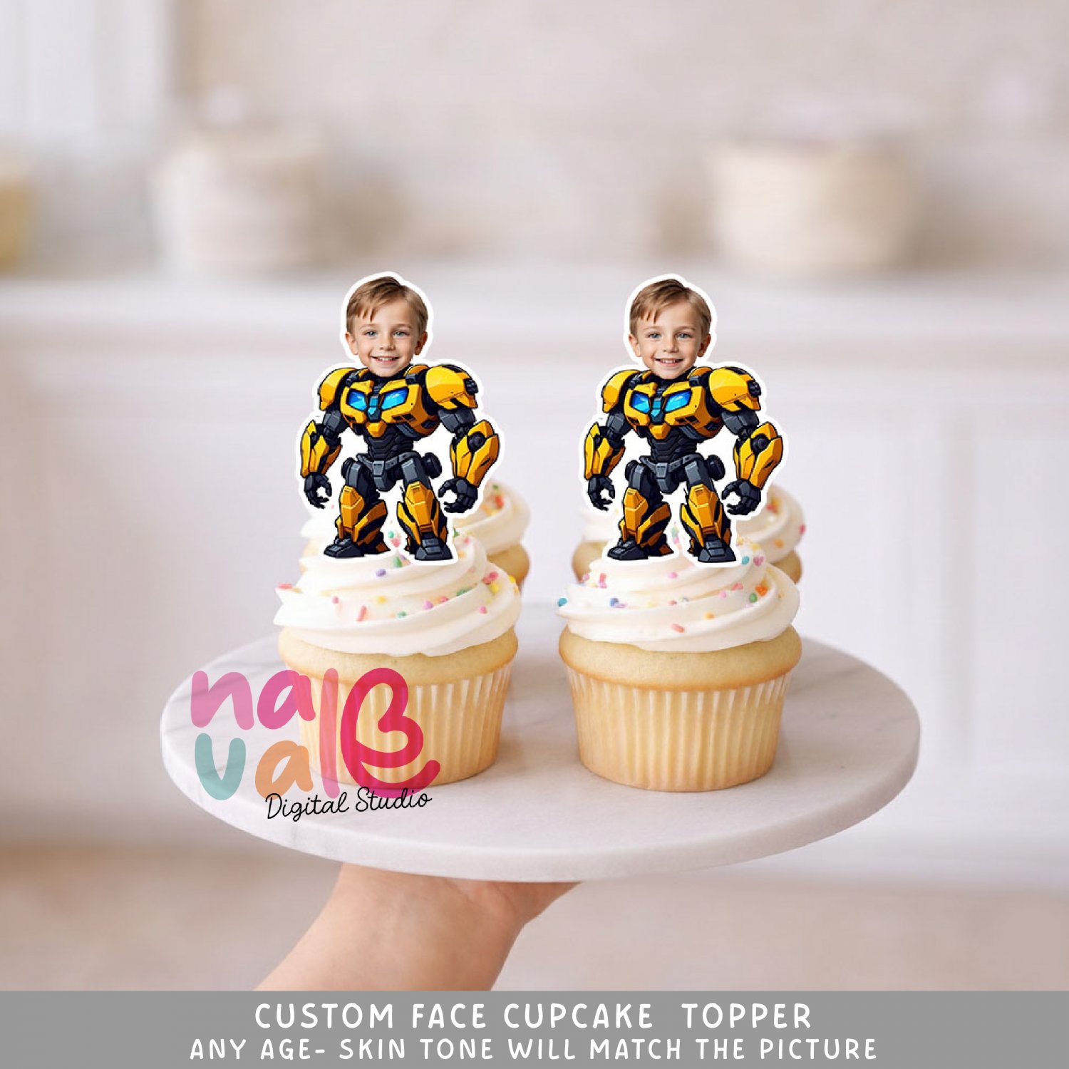 Bumblebee Transforming Robot Custom Face Toppers &acirc;�� Birthday Photo Theme Digital File