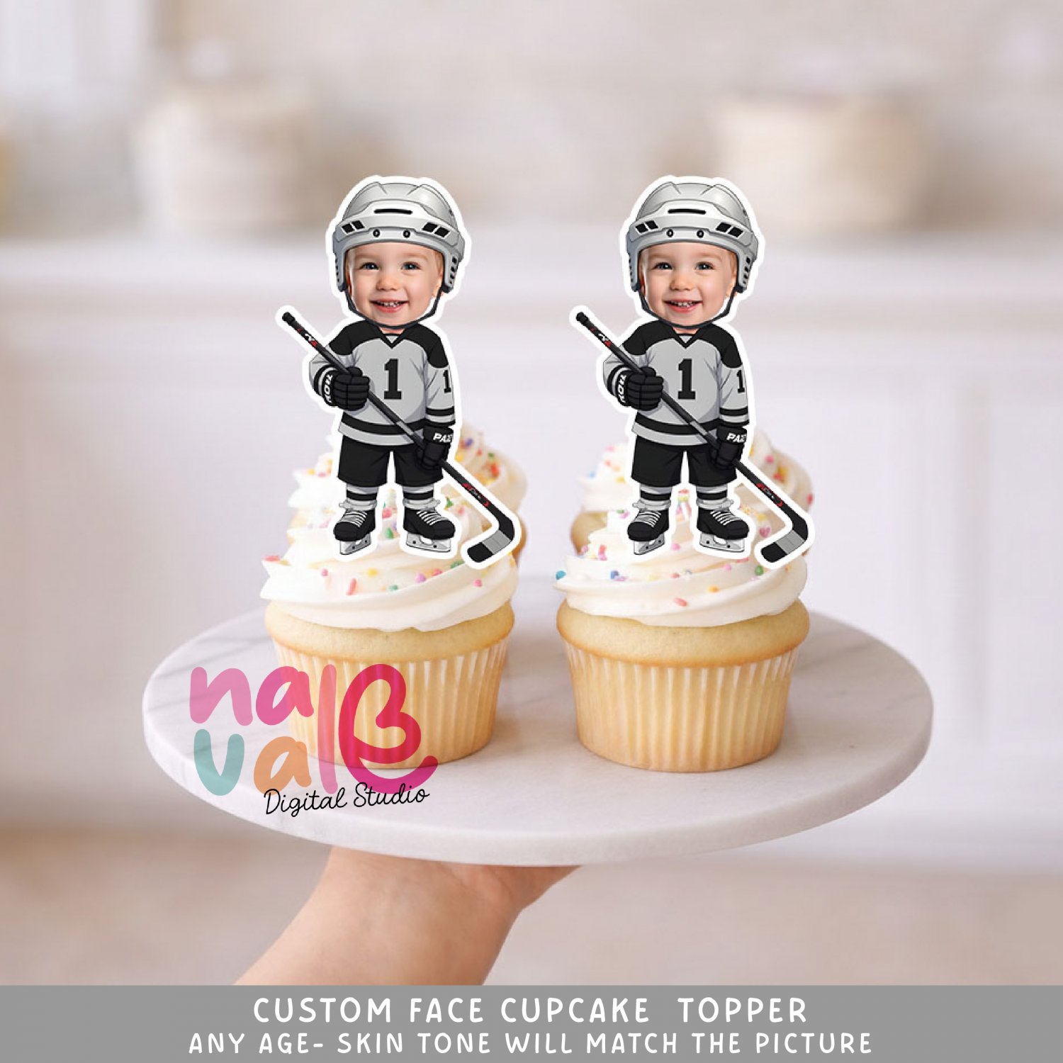 Ice Hockey Star Custom Face Cupcake Toppers &acirc;�� Little MVP Sports Photo Theme Digital File