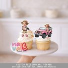 Safari Adventure Girl Custom Face Cupcake Toppers – Jeep Explorer Theme Digital File