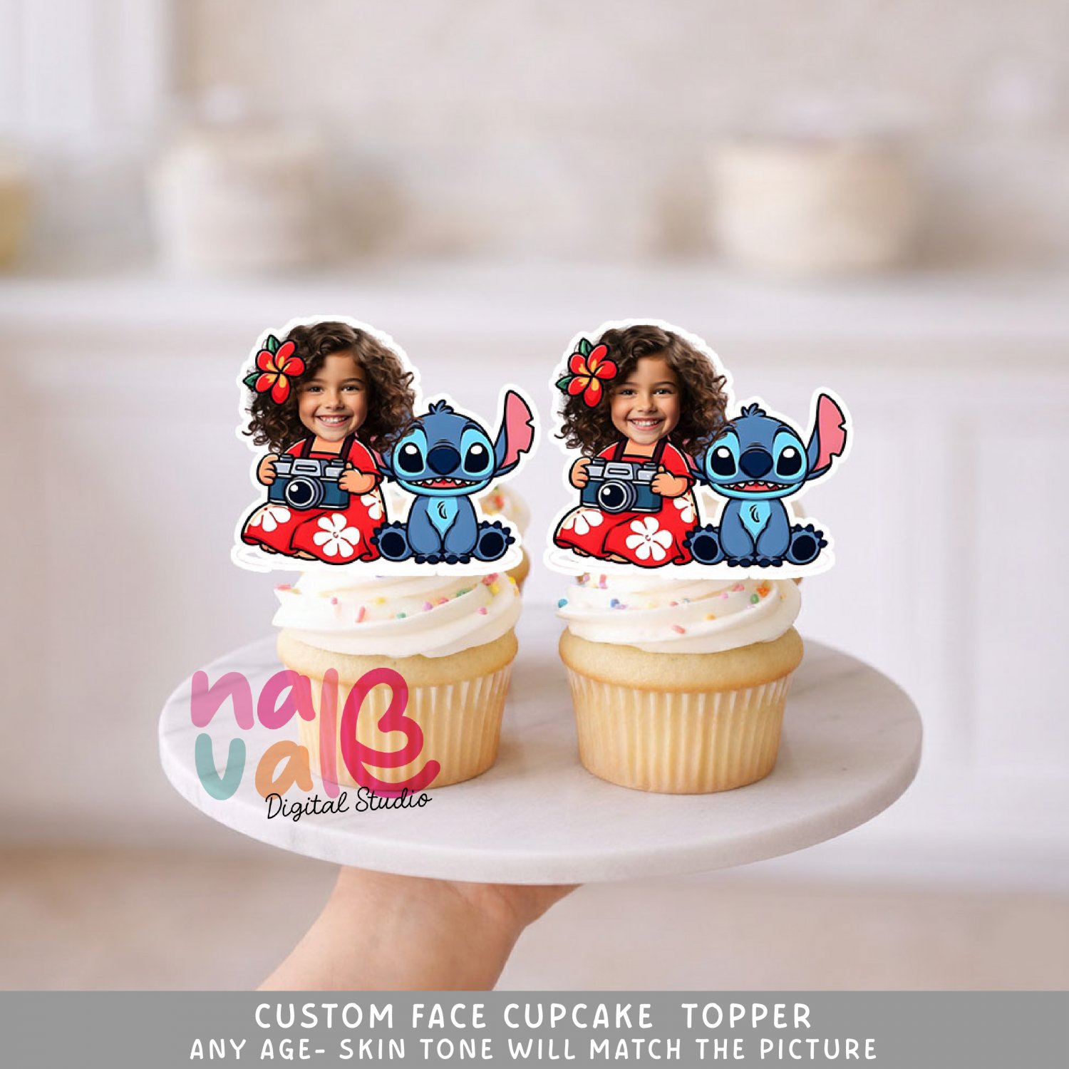 Lilo and Stitch Blue Alien Custom Face Cupcake Toppers &acirc;�� Aloha Beach Theme Digital File