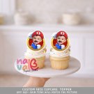 Mario Video Game Round Custom Face Cupcake Toppers – Red Plumber Retro Theme Digital File