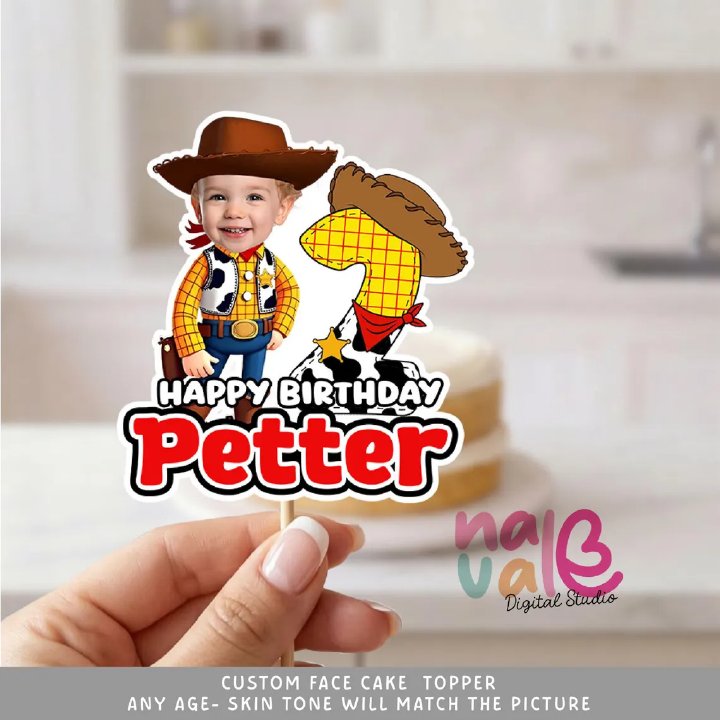 Woody Toy Story Cowboy Custom Face Cake Topper &acirc;�� Western Sheriff Theme Digital File