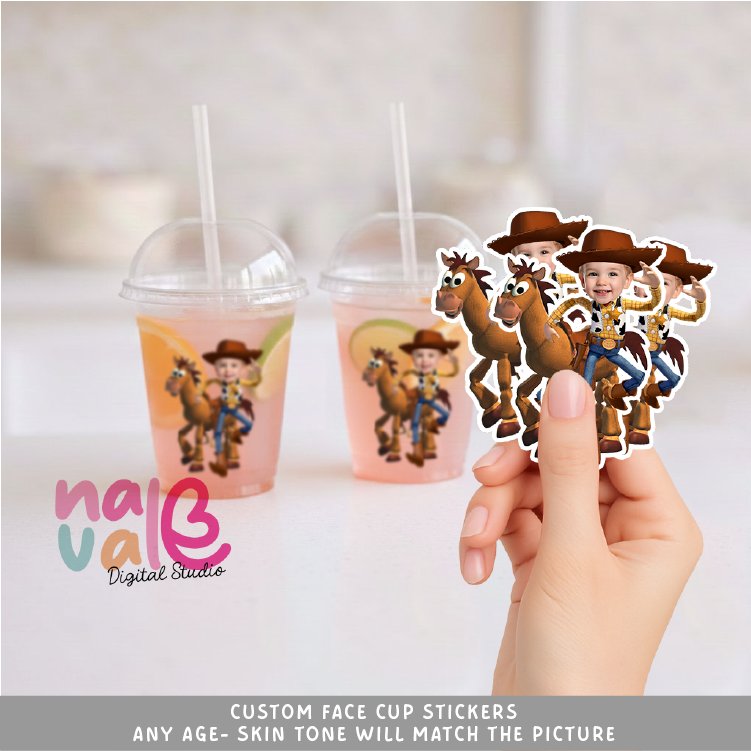 Woody Bullseye Cowboy Custom Face Stickers &acirc;�� Western Sheriff Theme Digital File