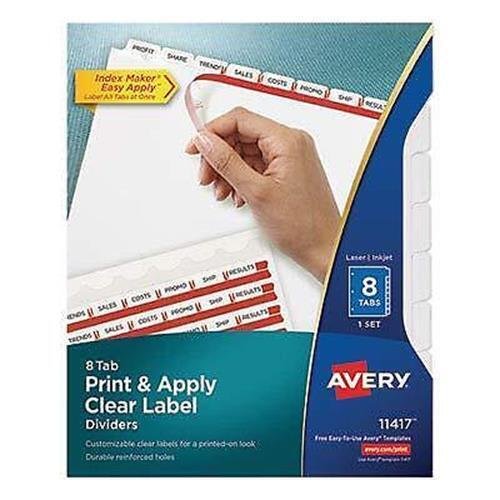 Avery 11417 Clear Label Index Maker Dividers, 8.5 x 11, White, 8 Tabs/Set