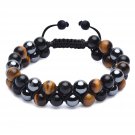 HASKARE Triple Protection Bracelet, Genuine Tigers Eye Black Obsidian and Hematite 8mm