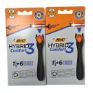 BIC Hybrid 3 Razor Comfort Razor for Men w/ 6 Cartridges ( 2 sets )