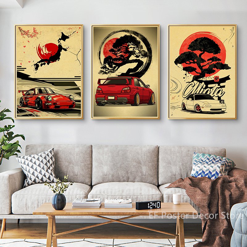 Racing Car Wall Picture Vintage Aesthetic Gtr Anime Moon Printis