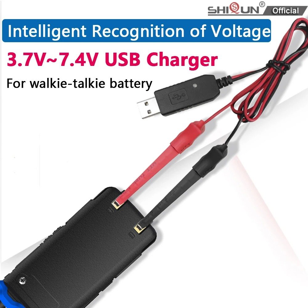 Universal USB Charger - 3.7V-7.4V w/ Light, Fits UV-25PRO, M-5R, Retevis Walkie Talkies