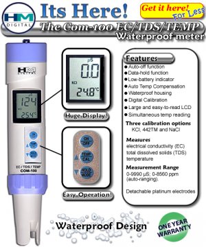 TDS Meter RODI HM Digital Hand Held COM-100 TDS/TEMP