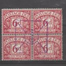 GB BLOCK OF 4 USED POSTAGE DUE QE11 ERA, 6d 1968