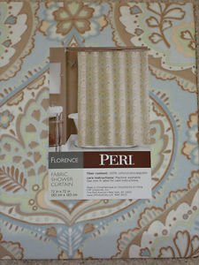 Peri Florence Blue Green Tan White Shower Curtain New Floral