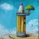 ACEO ORIGINAL OIL ON CANVAS POP SURREAL FANTASY LANDSCAPE Painting MINIATURE ART