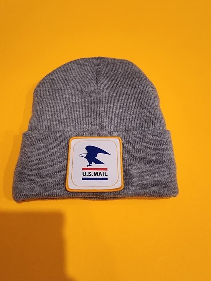 Gray Knit Cuffed Patched Beanie