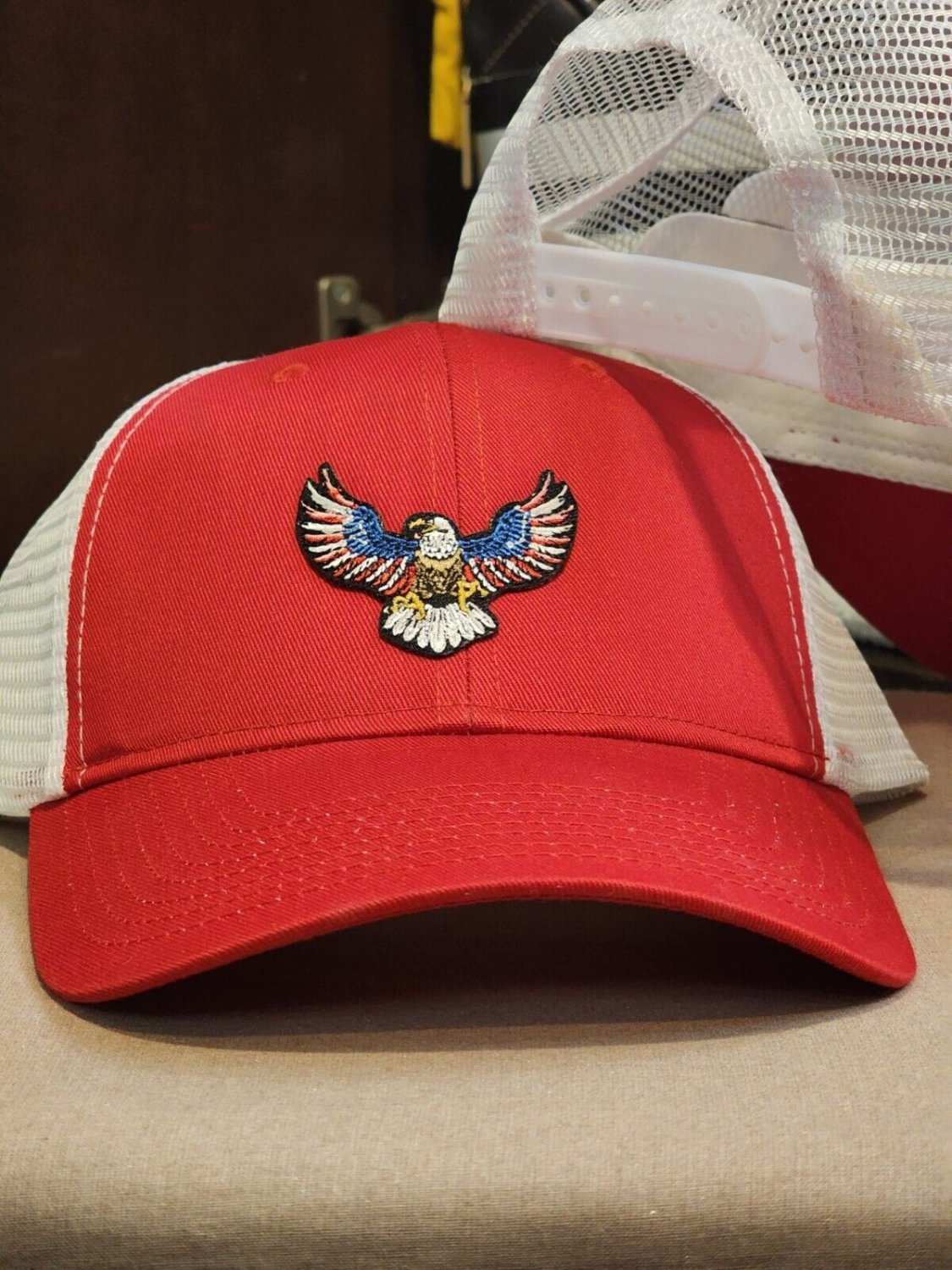 American Eagle Patch Red/White Mesh Snapback Trucker Hat
