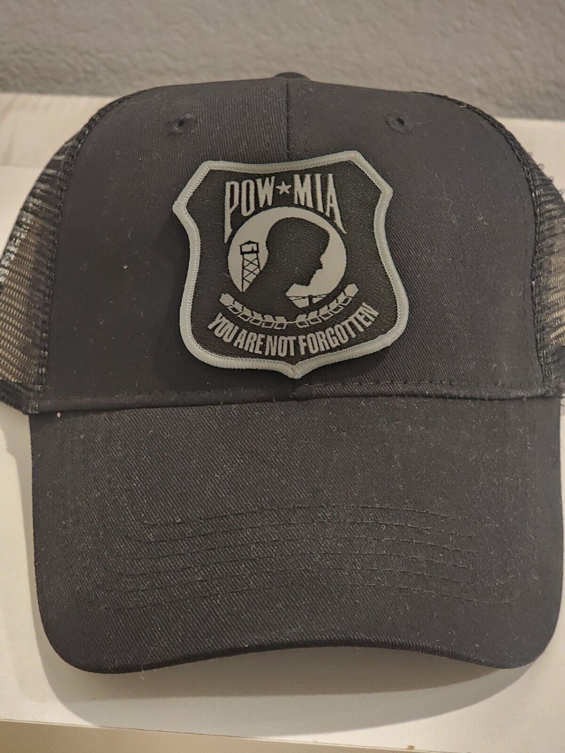 POW MIA Patch Black Mesh Snapback Trucker Hat
