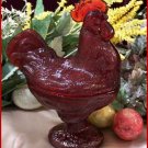 9 inch glass red rooster dish