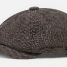 New Retro Newsboy Gatsby Style Grain Plaid Vintage Fashion Herringbone Flat Cap. Khaki Color