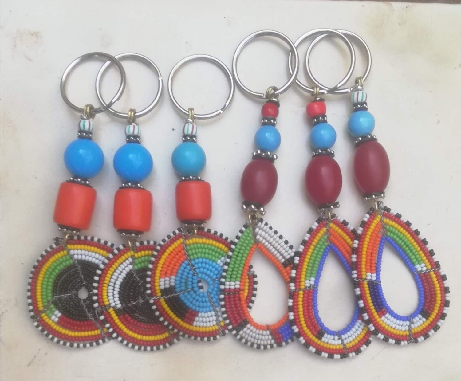 6 African beaded key rings