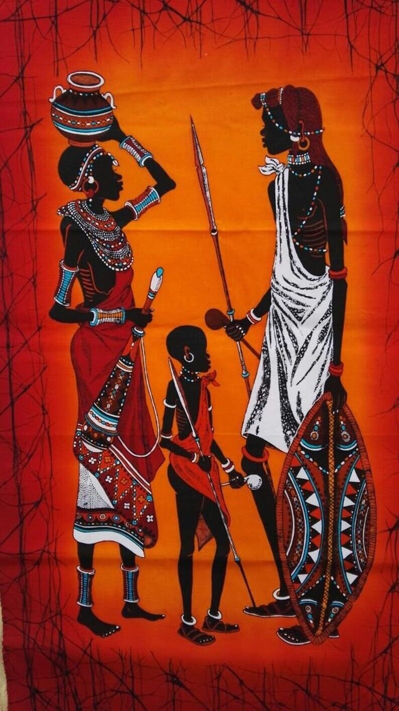 Maasai family wall hanging batik