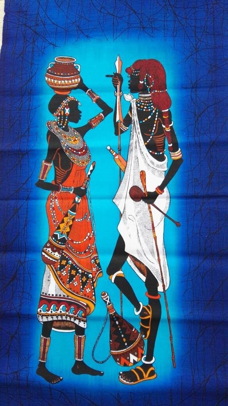 Maasai couple wall hanging batik