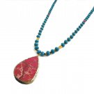 Handmade Red quartz stone pendant combined with green-turquoise crystals Handmade Red quartz stone pendant combined with green-turquoise crystals
