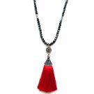 Handmade Red tassel & silver Swarovski crystals pendant, silver gray crystals Necklace Handmade Red tassel & silver Swarovski crystals pendant, silver gray crystals Necklace