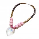 Handmade large transparent plastic heart pendant & wooden beads necklace Handmade large transparent plastic heart pendant & wooden beads necklace