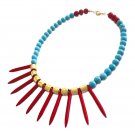 Handmade Red gemstone Howlite and turquoise & 24k gold plated metal beads necklace Handmade Red gemstone Howlite and turquoise & 24k gold plated metal beads necklace