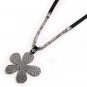 925 silver plated flower Pendant & silver crystals asymmetrical Handmade necklace