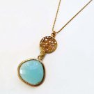 Gold filled chain & Gold Swarovski pendant, crystal drop pendant shade of azure Handmade necklace