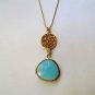 Gold filled chain & Gold Swarovski pendant, crystal drop pendant shade of azure Handmade necklace