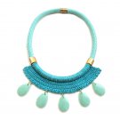 Handmade Turquoise knitted cotton cord & mint green plastic drops necklace Handmade Turquoise knitted cotton cord & mint green plastic drops necklace