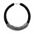Handmade metallic silver beads & Black cotton thread unique necklace Handmade metallic silver beads & Black cotton thread unique necklace
