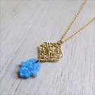 Gold filled chain, rhombus pendant 24k gold plated & Azure opal Hamsa Handmade necklace